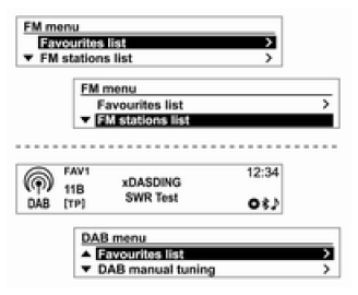 Usar o menu de rádio ou DAB
